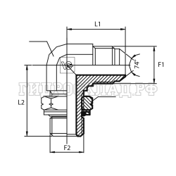 Адаптер 90° JIC(ш) 1/2" - Metric(ш) 14X1.5 o.r.+ш+ контргайка (Vitillo SPA)