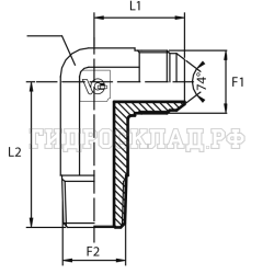 Адаптер 90° JIC(ш) 1/2" - BSPT(ш) 1/8" L2=41.5 удлин. (Vitillo SPA)