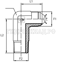 Адаптер 90° JIC(ш) 9/16" - NPT(ш) 1/4" L2=52.5 удлин. (Vitillo SPA)