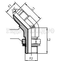 Адаптер 45° JIC(ш) 1/2" - Metric(ш) 14X1.5 o.r.+ш+ контргайка (Vitillo SPA)