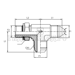 Адаптер тройник  JIC(ш) 1/2" - BSPP(ш) 3/8" o.r.+ контргайка - JIC(ш) 1/2" (Vitillo SPA)