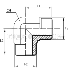 Адаптер 90° ORFS(ш) 11/16" - ORFS(ш) 11/16" (Китай)