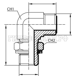 Адаптер 90° ORFS(ш) 13/16" - BSPP(ш) 1/4" o.r.+ контргайка (Китай)