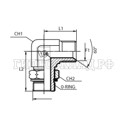 Адаптер 90° ORFS(ш) 11/16" - Metric(ш) 14X1.5 o.r.+ контргайка (Vitillo SPA)