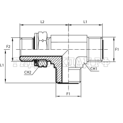 Адаптер тройник ORFS(ш) 11/16" - Metric(ш) 14X1.5 o.r.+ контргайка - ORFS(ш) 11/16" (Vitillo SPA)