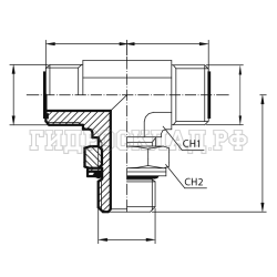 Адаптер тройник ORFS(ш) 1" - ORFS(ш) 3/4" - BSPP(ш) 1" o.r.+ контргайка (Vitillo SPA)