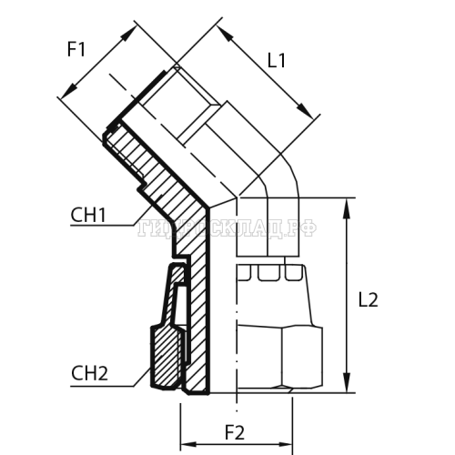 Адаптер 45° ORFS(г) 11/16" - ORFS(ш) 11/16" (Vitillo SPA)