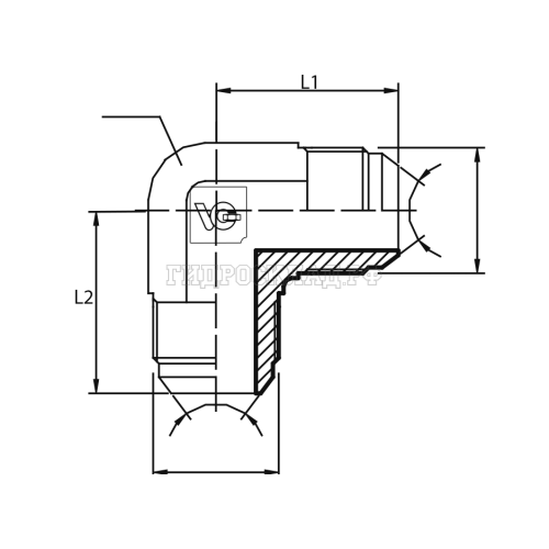 Адаптер 90° JIC(ш) 1.1/16" - JIC(ш) 1.1/16" (Vitillo SPA)