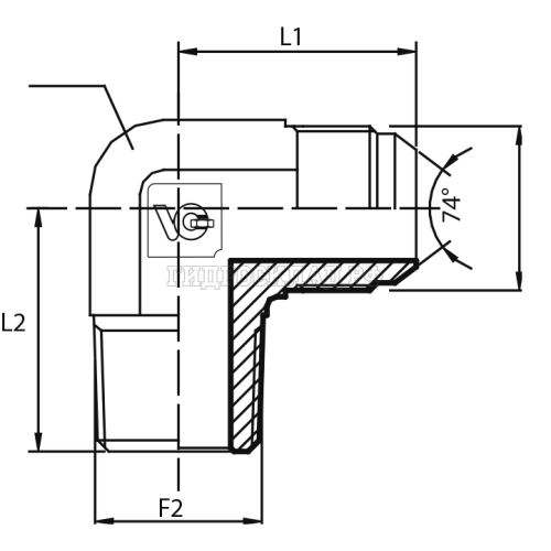 Адаптер 90° JIC(ш) 9/16" - BSPT(ш) 1/4" (Vitillo SPA)