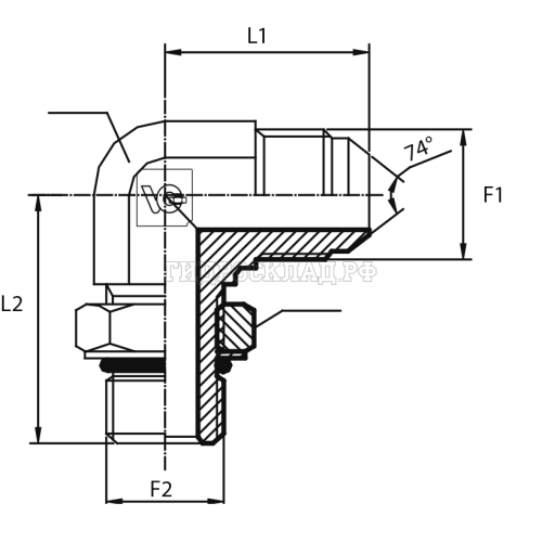 Адаптер 90° JIC(ш) 7/8" - Metric(ш) 22X1.5 o.r.+ контргайка (Vitillo SPA)