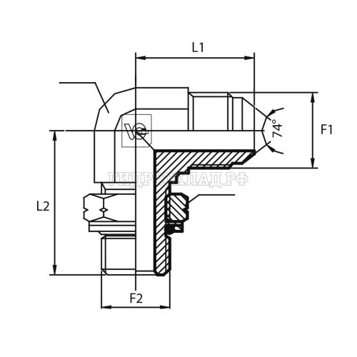 Адаптер 90° JIC(ш) 1/2" - Metric(ш) 10X1 o.r.+ш+ контргайка (Vitillo SPA)