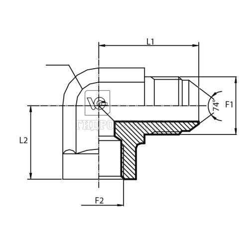 Адаптер 90° JIC(ш) 3/4" - BSPP(F) 3/8" (Vitillo SPA)