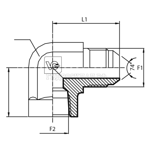 Адаптер 90° JIC(ш) 1.1/16" - NPT(F) 1/2" (Vitillo SPA)