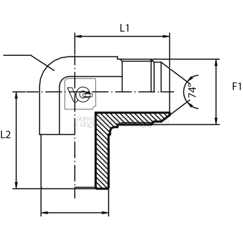 Адаптер 90° JIC(ш) 1.1/16" - Pipe=28 (Vitillo SPA)