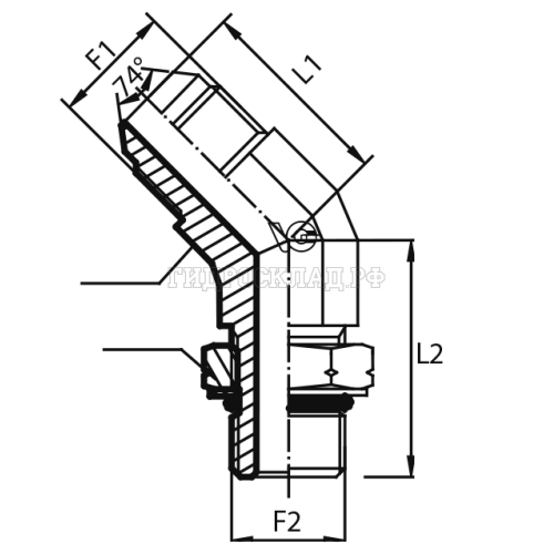 Адаптер 45° JIC(ш) 7/8" - Metric(ш) 18X1.5 o.r.+ контргайка (Vitillo SPA)