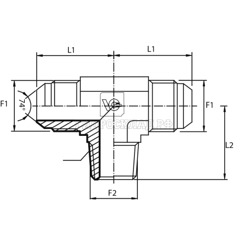 Адаптер тройник  JIC(ш) 7/16" - JIC(ш) 7/16" - NPT(ш) 1/8" (Vitillo SPA)