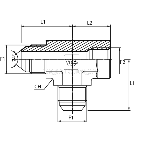 Адаптер тройник  JIC(ш) 3/4" - BSPP(F) 1/2"  - JIC(ш) 3/4" (Vitillo SPA)