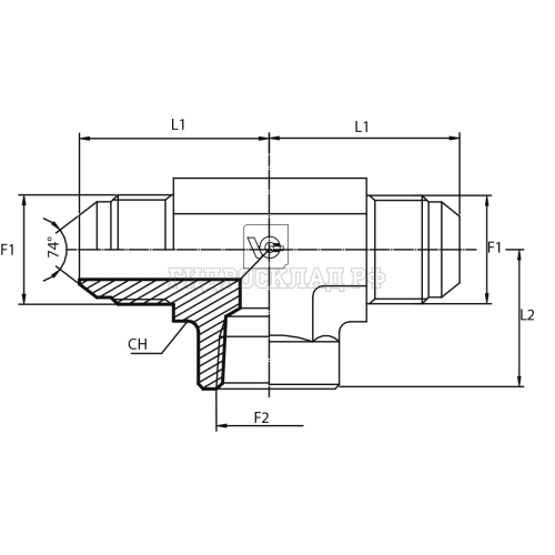 Адаптер тройник  JIC(ш) 7/16" - JIC(ш) 1/4" - NPT(F) 7/16" (Vitillo SPA)