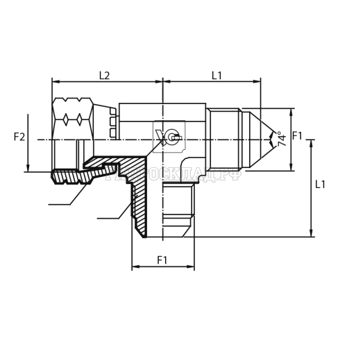 Адаптер тройник  JIC(ш) 7/8" - JIC(ш) 7/8"  - JIC(г) 7/8" (Китай)
