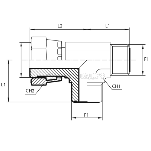 Адаптер тройник ORFS(ш) 1" - ORFS(ш) 1"  - ORFS(г) 1" (Китай)
