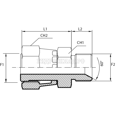 Адаптер ORFS(г) 1.7/16" - BSP(ш) 1.1/4" SV 60° (Vitillo SPA)
