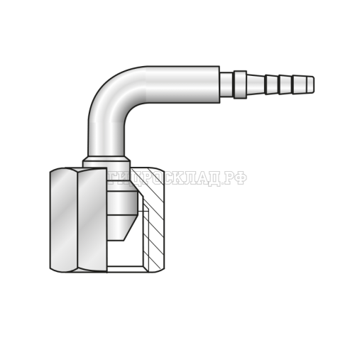 Фитинг BSP(г) 1/4" Ду=2мм (90°) с муфтой (Китай)