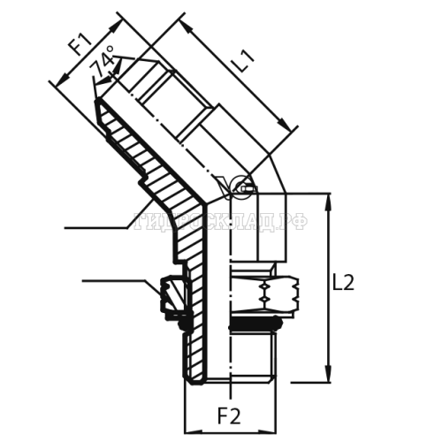 Адаптер 45° JIC(ш) 1.5/16" - UNF(ш) 1.5/16" o.r.+ контргайка (Китай)