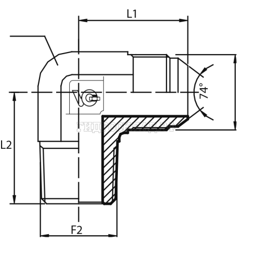 Адаптер 90° JIC(ш) 1.7/8" - NPT(ш) 1.1/2" (Китай)