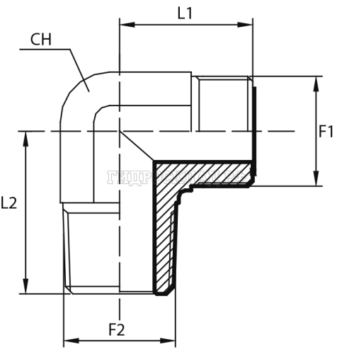 Адаптер 90° ORFS(ш) 2" - NPT(ш) 1.1/2" (Vitillo SPA)