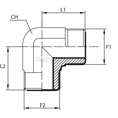 Адаптер 90° ORFS(ш) 1" - ORFS(ш) 1" (Vitillo SPA)