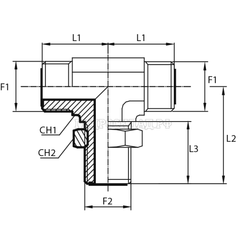 Адаптер тройник ORFS(ш) 1.3/16" гориз. контргайка (Vitillo SPA)