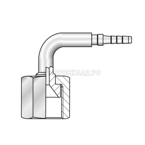 Фитинг JIC(г) 1/2"-20 Ду=2мм (90°) (Mini Press)