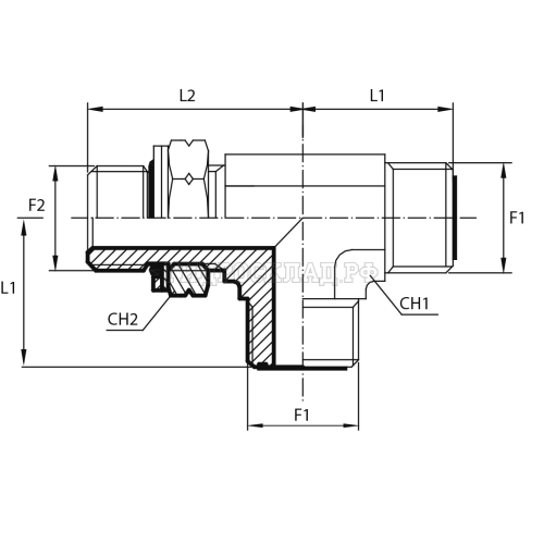 Адаптер тройник ORFS(ш) 1.7/16" - Metric(ш) 27X2 o.r.+ контргайка - ORFS(ш) 1.7/16" (Vitillo SPA)