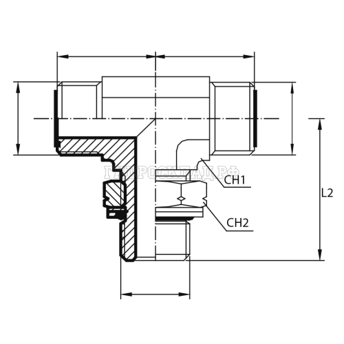 Адаптер тройник ORFS(ш) 1" - ORFS(ш) 22X1.5 - Metric(ш) 1" o.r.+ контргайка (Vitillo SPA)