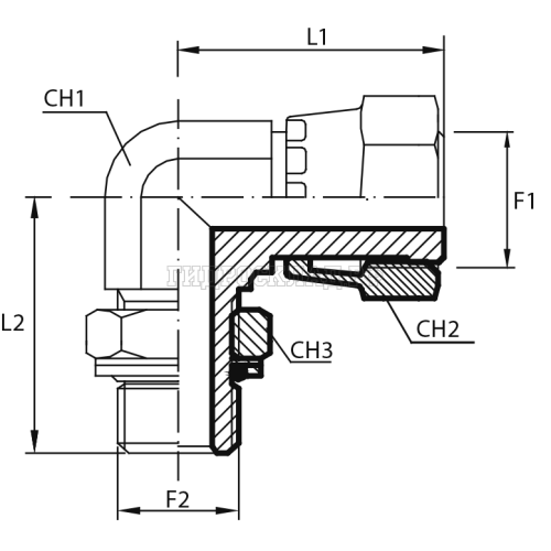 Адаптер 90° ORFS(г) 1.11/16" - BSPP(ш) 1.1/4" o.r.+ контргайка (Vitillo SPA)