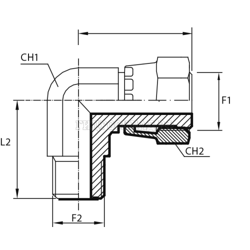 Адаптер 90° ORFS(г) 11/16" - ORFS(ш) 11/16" (Vitillo SPA)
